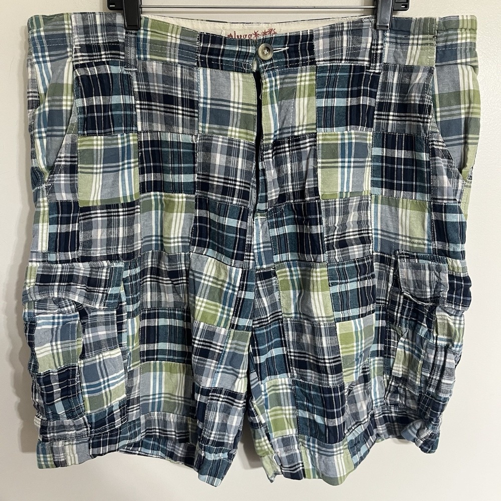 Plugg 40 x‎ 10" Lightweight 100% Cotton Quilted Plaid Cargo Shorts Y2K Vintage
